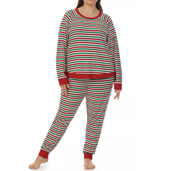 Christmas Candy Cane Striped Waffle Pajama PJ Set | 1X Plus NWT $67 PAJAMARAMA - Picture 1 of 3
